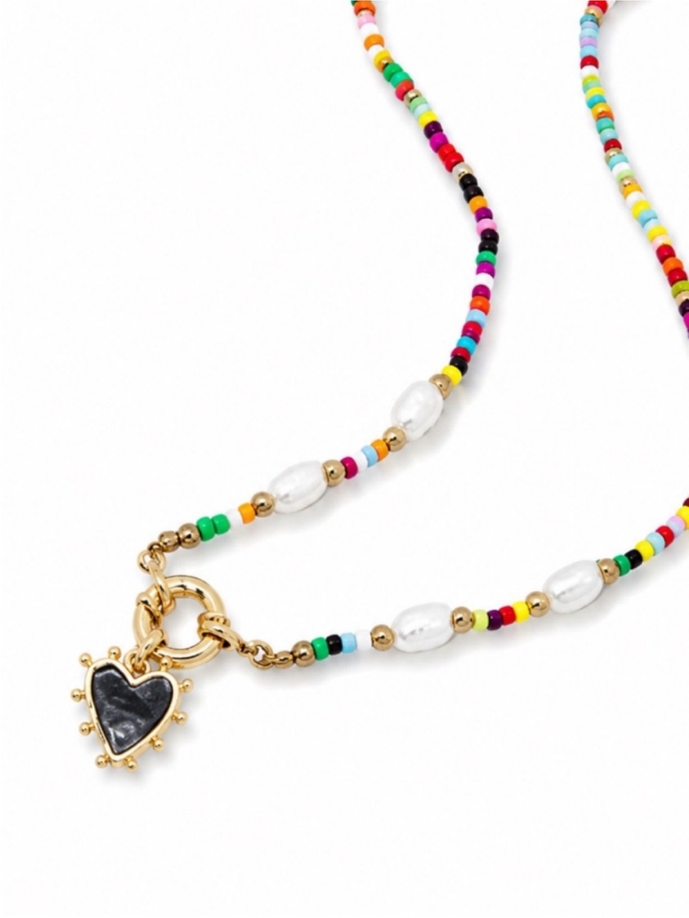 New! Y2K Colorful Beaded Heart Charm Necklace NWOT 3007 - Picture 2 of 3